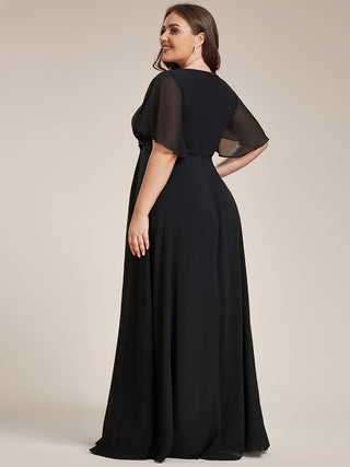Short Sleeve Ruffle Appliques Deep V-Neck A-Line Floor Length Evening Dresses