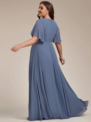 Short Sleeve Ruffle Appliques Deep V-Neck A-Line Floor Length Evening Dresses