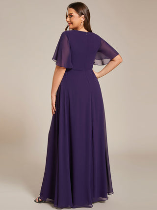 Short Sleeve Ruffle Appliques Deep V-Neck A-Line Floor Length Evening Dresses