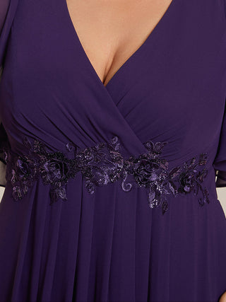 Short Sleeve Ruffle Appliques Deep V-Neck A-Line Floor Length Evening Dresses