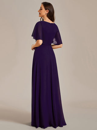 Short Sleeve Ruffle Appliques Deep V-Neck A-Line Floor Length Evening Dresses