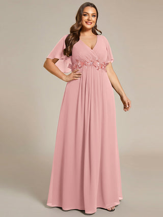 Short Sleeve Ruffle Appliques Deep V-Neck A-Line Floor Length Evening Dresses