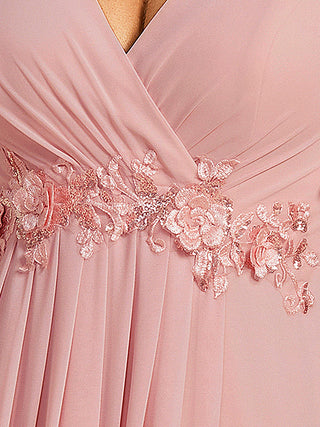 Short Sleeve Ruffle Appliques Deep V-Neck A-Line Floor Length Evening Dresses