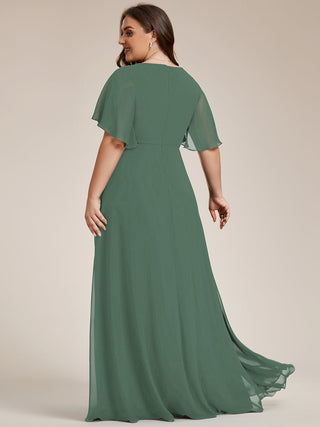 Short Sleeve Ruffle Appliques Deep V-Neck A-Line Floor Length Evening Dresses