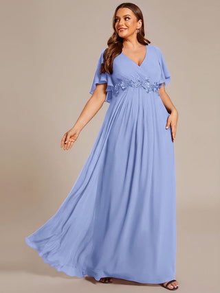 Short Sleeve Ruffle Appliques Deep V-Neck A-Line Floor Length Evening Dresses