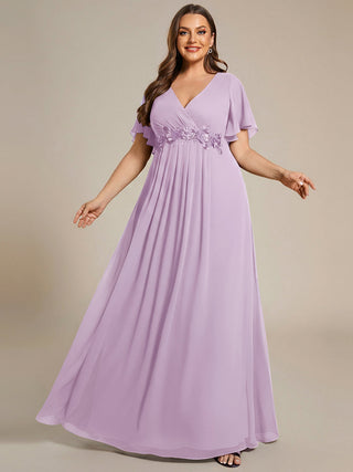 Short Sleeve Ruffle Appliques Deep V-Neck A-Line Floor Length Evening Dresses