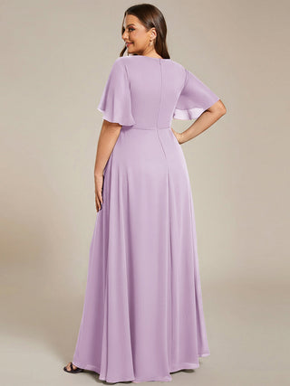 Short Sleeve Ruffle Appliques Deep V-Neck A-Line Floor Length Evening Dresses