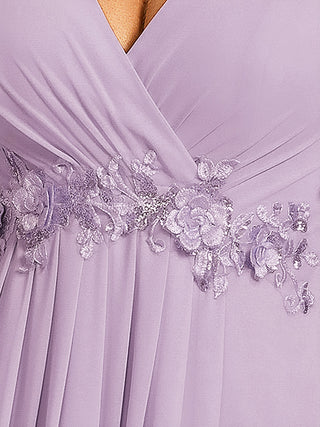 Short Sleeve Ruffle Appliques Deep V-Neck A-Line Floor Length Evening Dresses