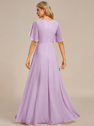 Short Sleeve Ruffle Appliques Deep V-Neck A-Line Floor Length Evening Dresses