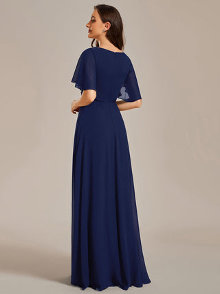 Short Sleeve Ruffle Appliques Deep V-Neck A-Line Floor Length Evening Dresses