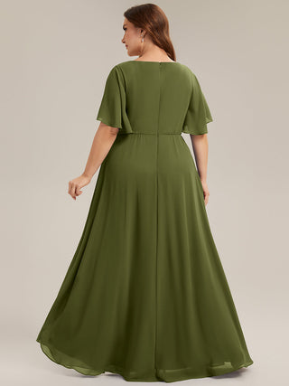 Short Sleeve Ruffle Appliques Deep V-Neck A-Line Floor Length Evening Dresses
