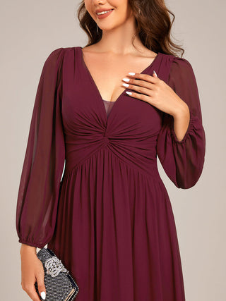 Graceful See-Through V Neck Padded Enough Pleated Decoration Chiffon Evening Dresses