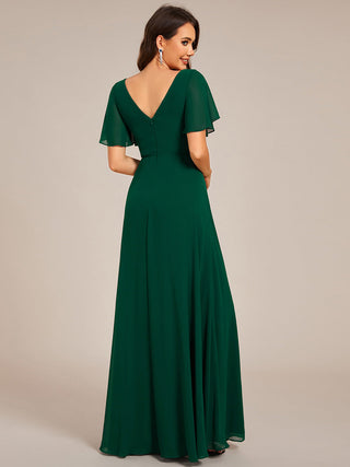 Elegant Ruffles Sleeve Chiffon Evening Dresses with Pleated Applique Decoration