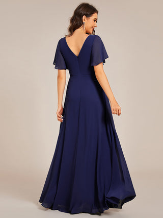 Elegant Ruffles Sleeve Chiffon Evening Dresses with Pleated Applique Decoration
