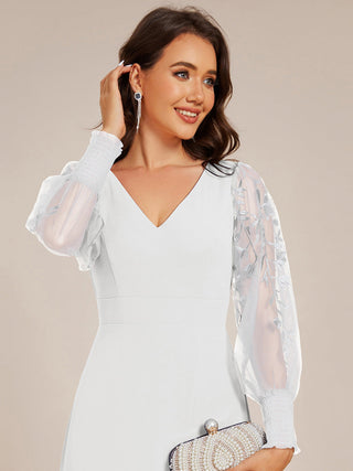 Elegant Embroidery See-Through Design Long Sleeves Floor Length Side Split Hem Chiffon Evening Dresses