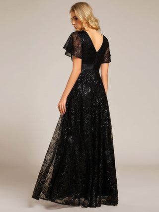 Exquisite Sequin Paillette Embroidery Evening Dresses with Ruffles Sleeve