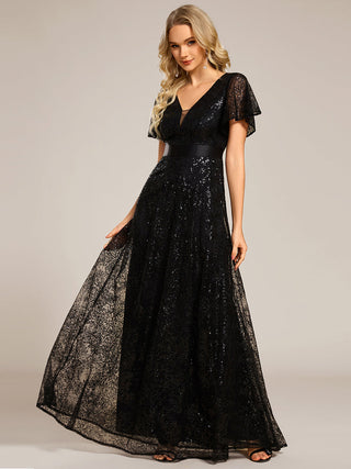 Exquisite Sequin Paillette Embroidery Evening Dresses with Ruffles Sleeve