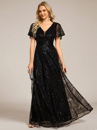 Exquisite Sequin Paillette Embroidery Evening Dresses with Ruffles Sleeve