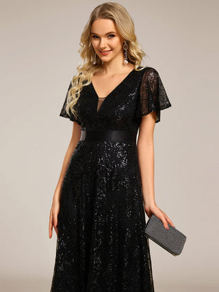 Exquisite Sequin Paillette Embroidery Evening Dresses with Ruffles Sleeve