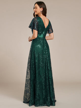 Exquisite Sequin Paillette Embroidery Evening Dresses with Ruffles Sleeve