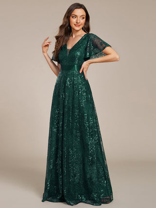 Exquisite Sequin Paillette Embroidery Evening Dresses with Ruffles Sleeve