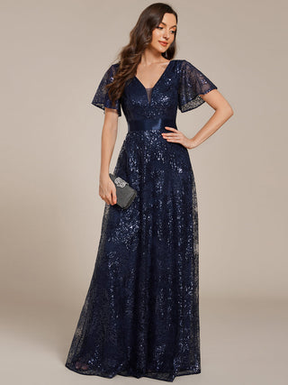 Exquisite Sequin Paillette Embroidery Evening Dresses with Ruffles Sleeve