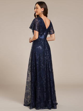 Exquisite Sequin Paillette Embroidery Evening Dresses with Ruffles Sleeve