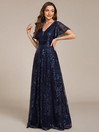 Exquisite Sequin Paillette Embroidery Evening Dresses with Ruffles Sleeve