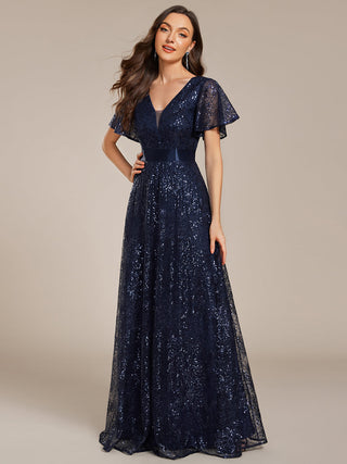 Exquisite Sequin Paillette Embroidery Evening Dresses with Ruffles Sleeve