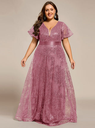 Exquisite Sequin Paillette Embroidery Evening Dresses with Ruffles Sleeve