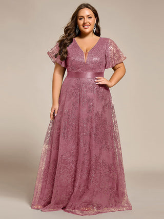 Exquisite Sequin Paillette Embroidery Evening Dresses with Ruffles Sleeve