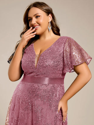 Exquisite Sequin Paillette Embroidery Evening Dresses with Ruffles Sleeve