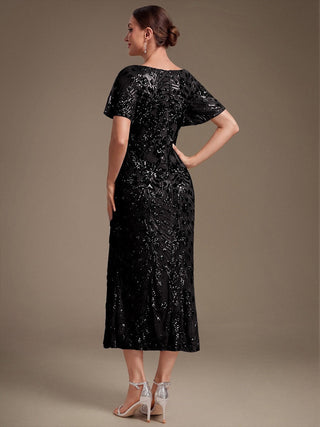 Strapless Deep V-Neck Fishtail Paillette Midi Evening Dresses