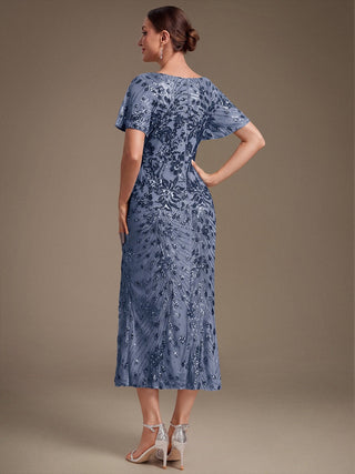 Strapless Deep V-Neck Fishtail Paillette Midi Evening Dresses