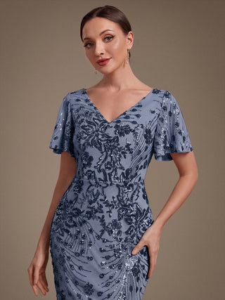 Strapless Deep V-Neck Fishtail Paillette Midi Evening Dresses