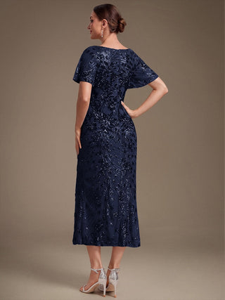Strapless Deep V-Neck Fishtail Paillette Midi Evening Dresses
