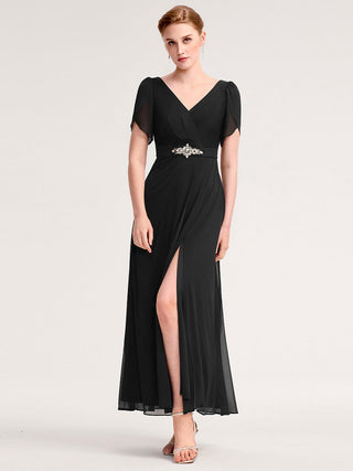 Split Evening Chiffon Dress with Bead or hot drill decoration