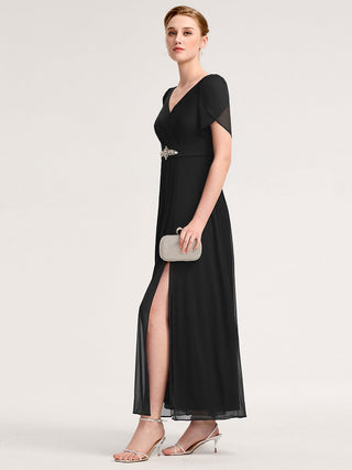 Split Evening Chiffon Dress with Bead or hot drill decoration