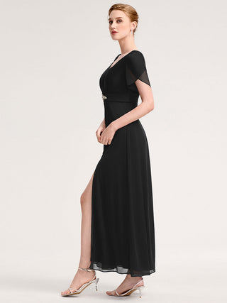Split Evening Chiffon Dress with Bead or hot drill decoration