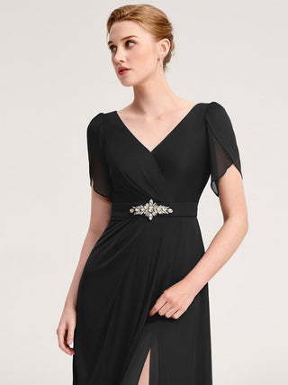 Split Evening Chiffon Dress with Bead or hot drill decoration