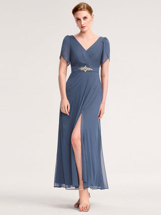 Split Evening Chiffon Dress with Bead or hot drill decoration