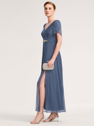 Split Evening Chiffon Dress with Bead or hot drill decoration