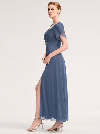Split Evening Chiffon Dress with Bead or hot drill decoration