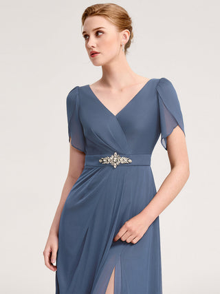 Split Evening Chiffon Dress with Bead or hot drill decoration