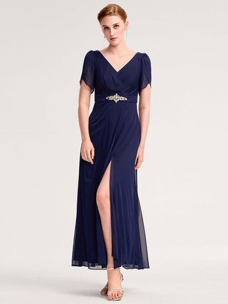 Split Evening Chiffon Dress with Bead or hot drill decoration