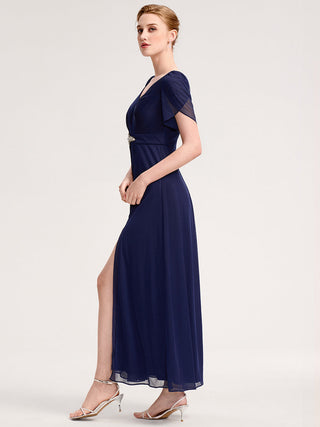 Split Evening Chiffon Dress with Bead or hot drill decoration