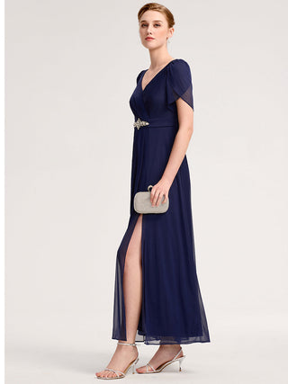 Split Evening Chiffon Dress with Bead or hot drill decoration