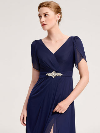Split Evening Chiffon Dress with Bead or hot drill decoration