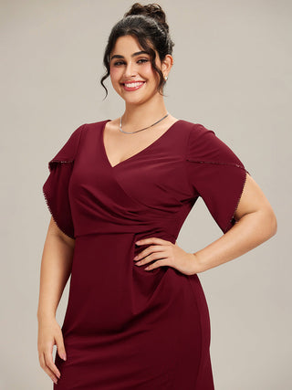 Short Sleeve Fishtail Deep V-Neck Thigh-High Slit Evening Dresses
