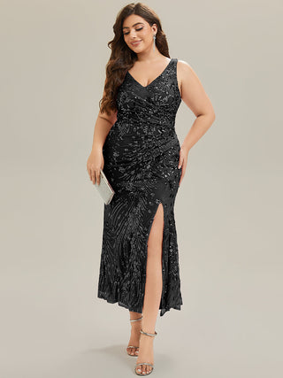 Strapless Deep V-Neck Fishtail Maxi Dress with High Stretch Evening Dresses